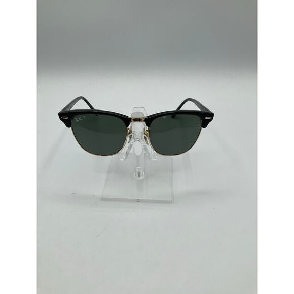 Pre-Owned Ray Ban RB 3016 Polarized Clubmaster Sunglasses- Black/Gold - Picture 1 of 8